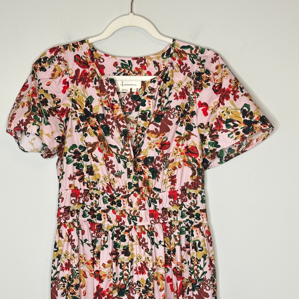 Anthropologie Women's Somerset Pink Floral Midi‎ Dress Size Small Tiered - Picture 7 of 13